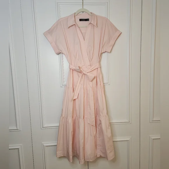 Ralph Lauren Pink Belted Cotton-Blend Tiered Dress | Size 8 - Picture 2 of 11